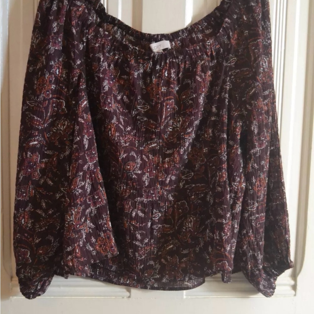 NWT Maroon Floral Gauzy Off Shoulder Bloude By AnnTaylor Loft ~ XL